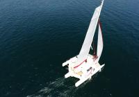bird view of trimaran sailing yacht